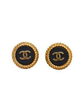 Chanel Gold- Tone and Black CC Clip On Earrings