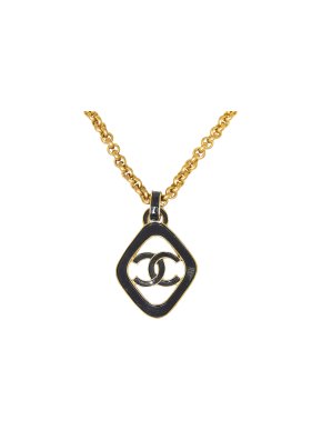 Chanel Gold Plated Black CC Pendant Necklace