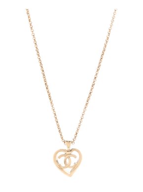 Chanel Gold Tone CC Heart Pendant Necklace