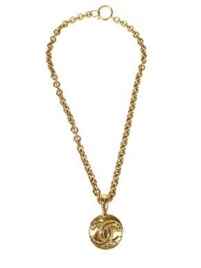Chanel Gold Plated CC Round Medallion Necklace