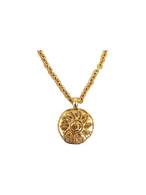 Chanel Vintage Gold Plated CC Sun Medallion Pendant Necklace