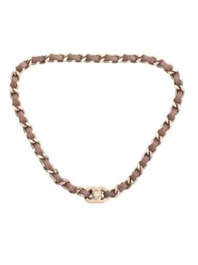Chanel Beige Leather and Chain CC Turnlock Choker Necklace