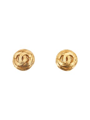 Chanel Vintage Gold Plated Round CC Clip-on Earrings