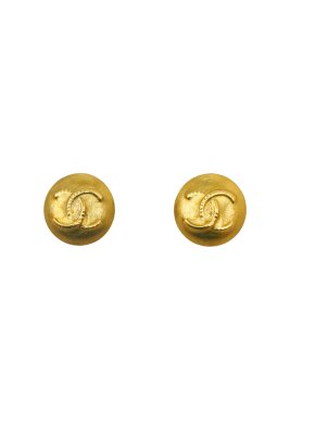 Chanel Gold Plated Round CC Clip On Earrings