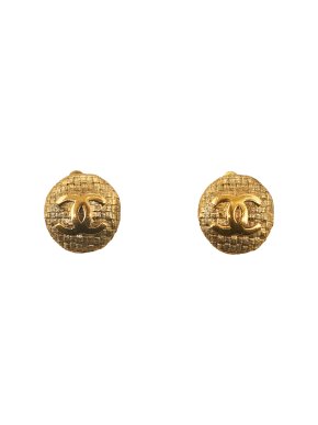 Chanel Round Tweed Inspired CC Clip On Earrings