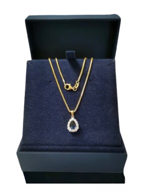 Bespoke Sapphire and Diamond Yellow Gold Pendant Necklace