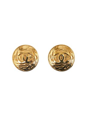 Chanel Vintage Gold Plated Textured CC Clip On Earrings