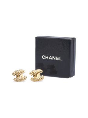 Chanel Gold Plated Quilted CC Clip-On Earrings