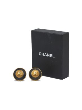 Chanel Black and Gold Plated CC Clip On Earrings