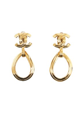 Chanel Vintage Gold Plated CC Hoop Drop Earrings