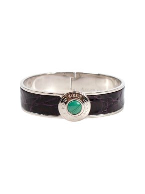 Asprey Bond Street Croc Purple Leather Malachite Button Cuff