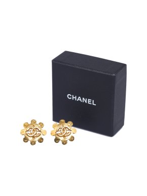 Chanel Gold Tone Floral CC Clip-on Earrings