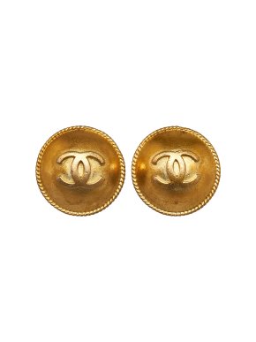 Chanel Vintage Gold Plated Round CC Clip On Earrings