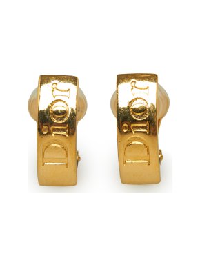 Dior Gold Tone Logo Huggie Clip-On Earrings