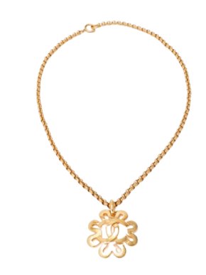 Chanel Gold Plated Floral Pendant Necklace