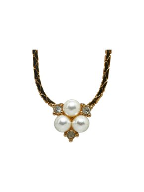 Dior Gold Tone Faux Pearl and Crystal Pendant Necklace
