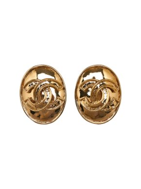 Chanel Vintage Gold Plated Oval CC Clip On Earrings