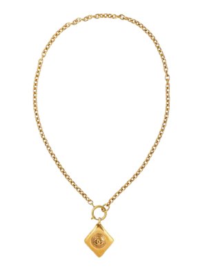 Chanel Vintage Gold Plated CC Diamond Pendant Necklace