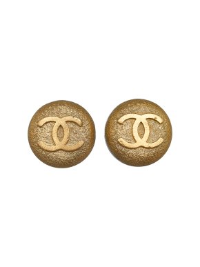 Chanel Vintage Gold Plated  Round Textured CC Clip On Earrings