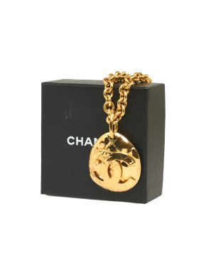 Chanel Vintage Gold Plated CC Pendant Necklace