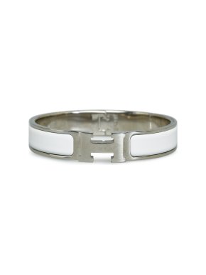 Hermes White Clic H Bracelet with Palladium Hardware