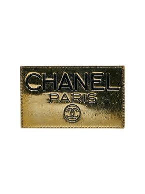 Chanel Gold Tone Logo Plate Brooch