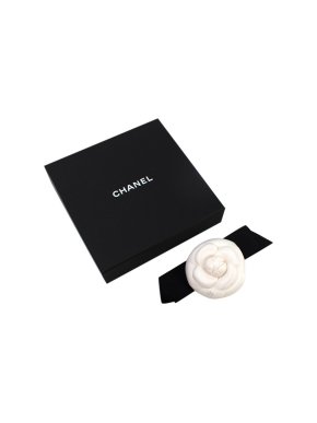 Chanel Cream Camelia Silk Bow Brooch