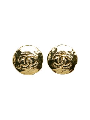 Chanel Gold Tone Round CC Clip On Earrings