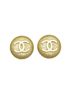 Chanel Vintage Gold Plated Textured CC Clip On Earrings