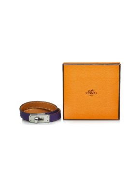 Hermes Kelly Double Tour Bracelet in Purple Leather with Palladium Hardware
