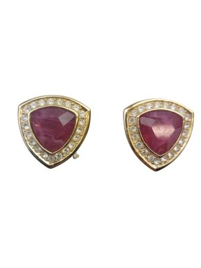 Dior Vintage Red Jewel and Crystal Clip on Earrings