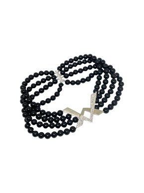 Bespoke Onyx & 14ct White Gold Diamond Pendant Choker