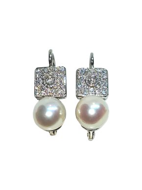 Bespoke Vintage 18kt White Gold Diamond & Pearl Earrings