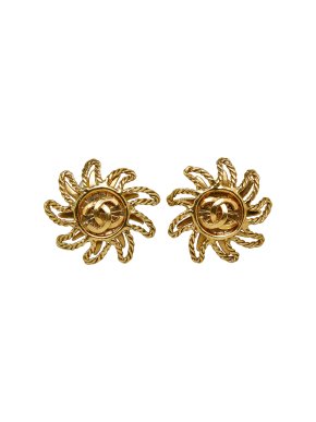 Chanel Vintage Gold Plated CC Sun Clip On Earrings