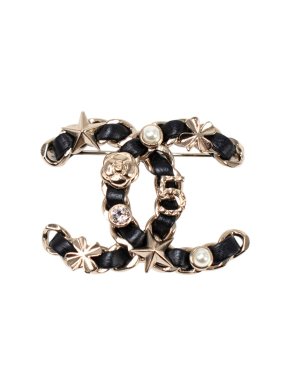 Chanel Champagne Gold Leather Charm Brooch
