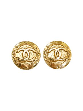 Chanel Gold Tone Round CC Clip-on Earrings