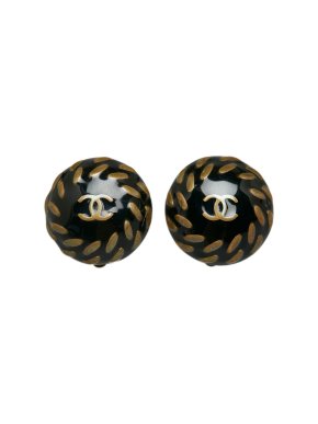 Chanel Vintage Black CC Clip On Earrings