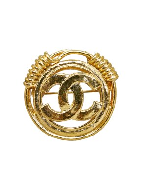 Chanel Gold Tone Round CC Brooch
