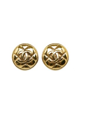 Chanel Gold Tone Quilted CC Clip On Earrings