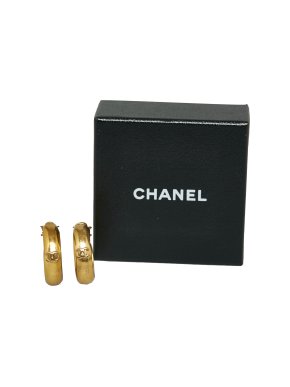 Chanel Gold Plated CC Hoop Earrings
