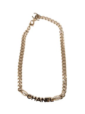 Chanel Gold Tone Logo Chain Necklace