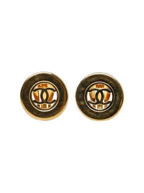 Chanel Gold Plated  Round CC Clip On Earrings