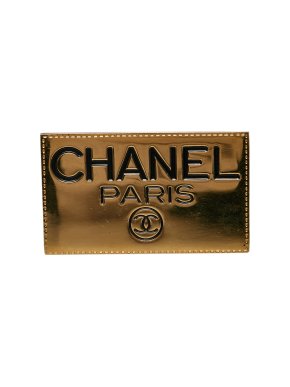 Chanel Paris Gold Tone Plate Brooch