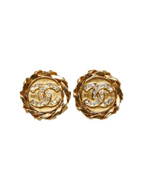 Chanel Gold Tone CC Rhinestone Clip on Earrings
