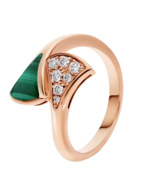 Bvlgari 18kt Gold Malachite & Pave Diamond Divas' Dream Ring