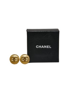 Chanel Vintage Gold Plated Geometric Print Clip on Earrings