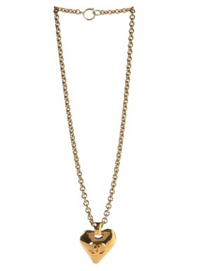 Chanel Gold Tone CC Heart Pendant Necklace