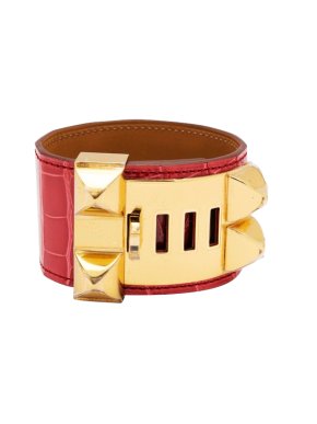 Hermes Red Crocodile  Collier de Chien Bracelet