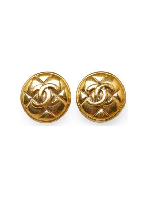 Chanel Gold Tone Quilted Clip On Earrings