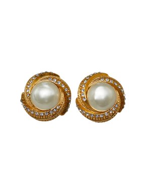 Chanel Gold Tone Faux Pearl Clip on Earrings